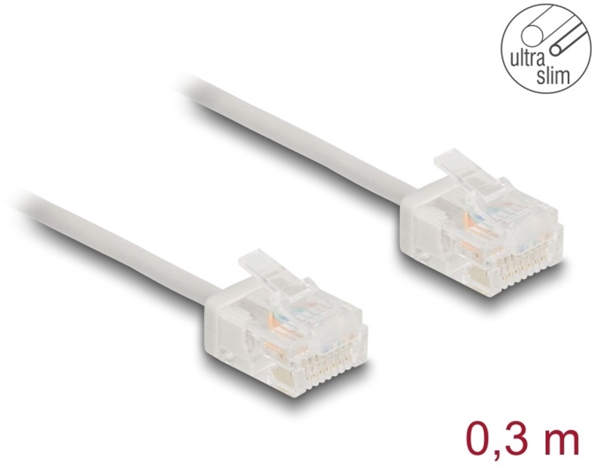 Delock RJ45 Network Cable Cat.6 UTP Ultra Slim 0.3 m grey with short plugs