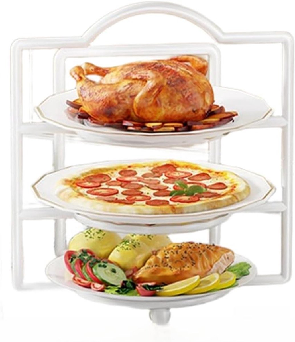 Keuken Organizer - Wandrek - Keuken Opbergen - Drie Laags Ontwerp - 28x24cm - Wit