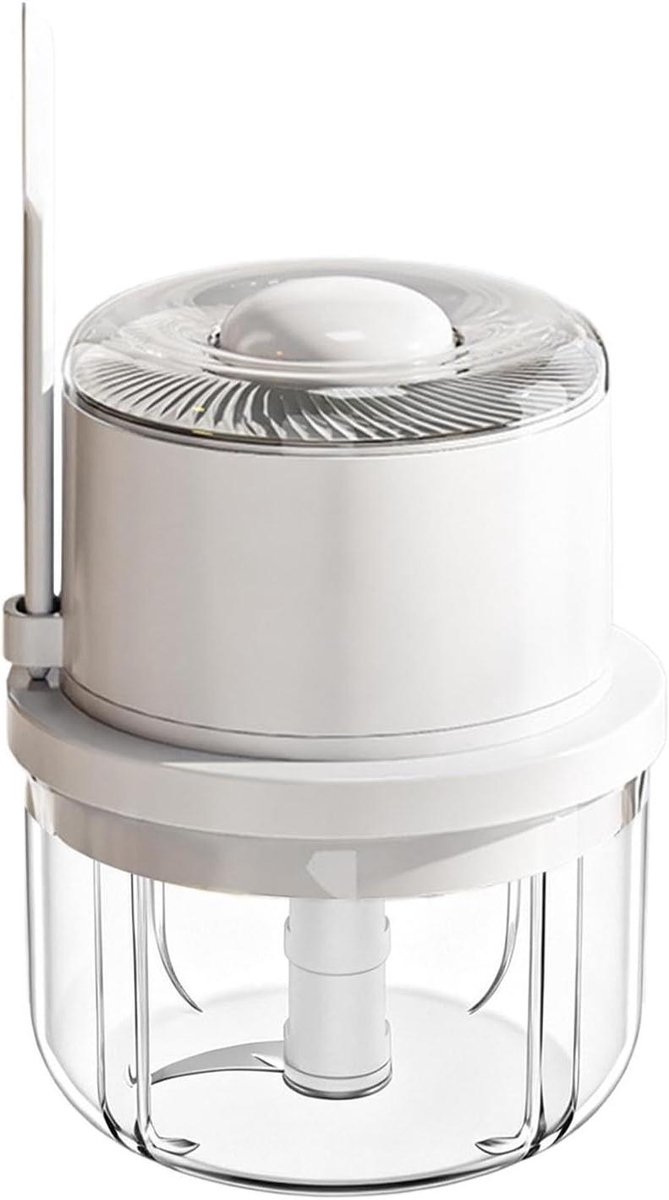 Mini Hakker Elektrisch - Keukenmachine Compact - Snel Ingrediënten Snijden - Draadloos Glazen Bakje - 350 Ml Capaciteit - Wit