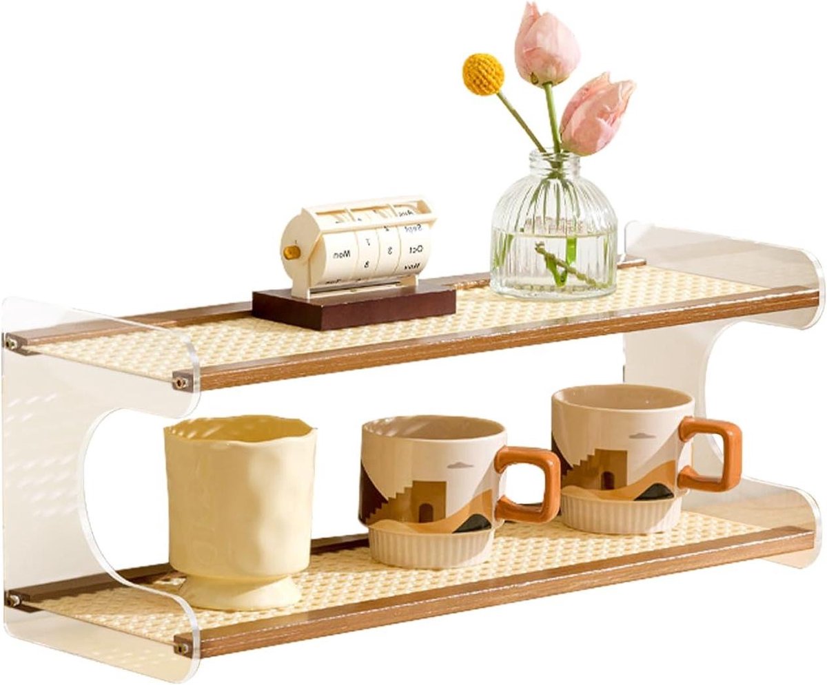 Mok Display Houder - Aanrecht Rek - Koffie Station - Twee Lagen Ontwerp - 19.29 inch - Houtkleur