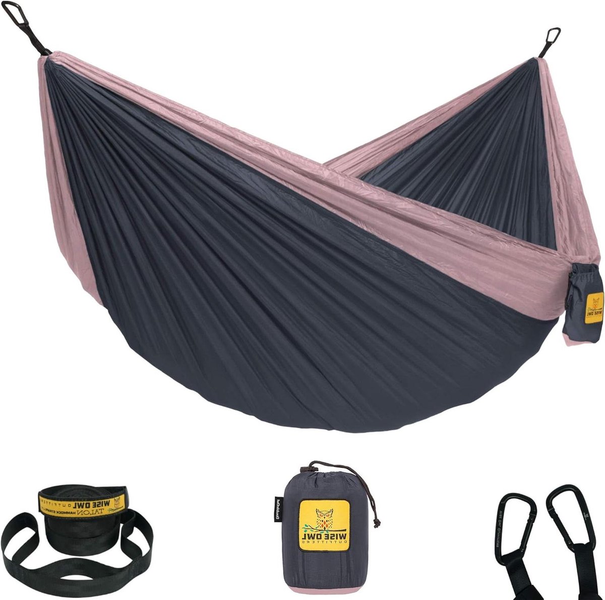 Dubbele Hangmat - Kampeer Hangmat - Buiten Ontspannen - Lichtgewicht Nylon - Tot 227 kg - Houtskool Rose