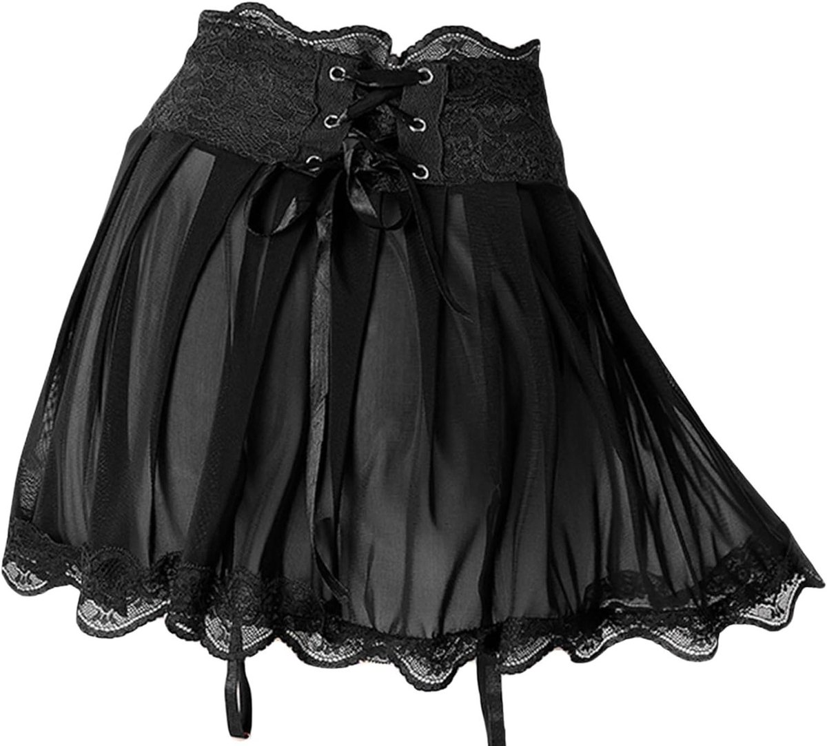 Zwarte Sexy Mesh Mini Rok voor Dames, Verstelbare Taille met Riemen, Perfect voor Feestjes en Avonden