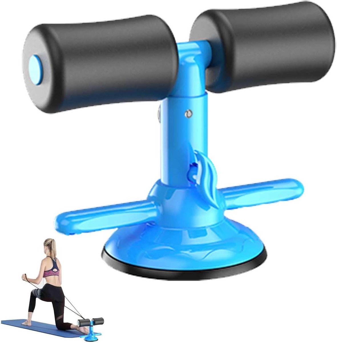 Sit Up Assistent - Buiktrainer Hulp - Thuis Fitness - Verstelbare Schuimgreep - 19-21cm Hoogte - Zwart Blauw