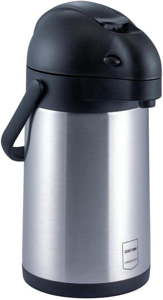 Geïsoleerde Pompkan - Thermoskan Met Pomp - Dranken Warm Houden - Dubbelwandige Isolatie - 2 Liter Inhoud - Zilver Zwart