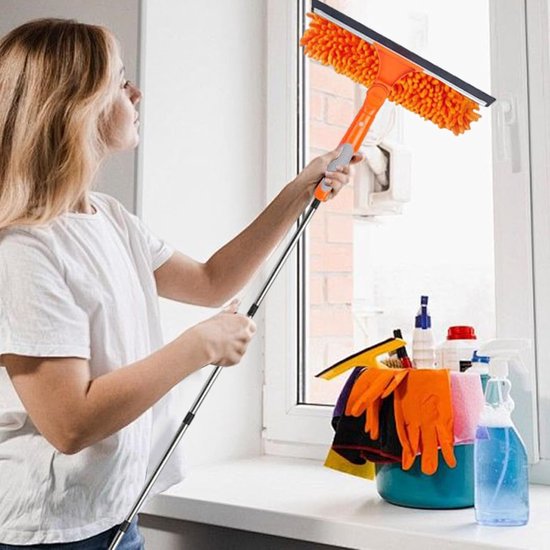 Uittrekbare plumeau - Lange stangreiniger - Hoge oppervlakken reinigen - Combinatie van spinnenweb- en raamborstel - Tot 171 cm - Oranje — afbeelding 2