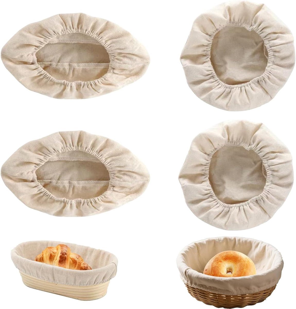 Bakkerij Linnen - Brood Mand Lin - Brood Fermenteren - Ademend Natuurlijk Materiaal - 4 Stuks - Beige