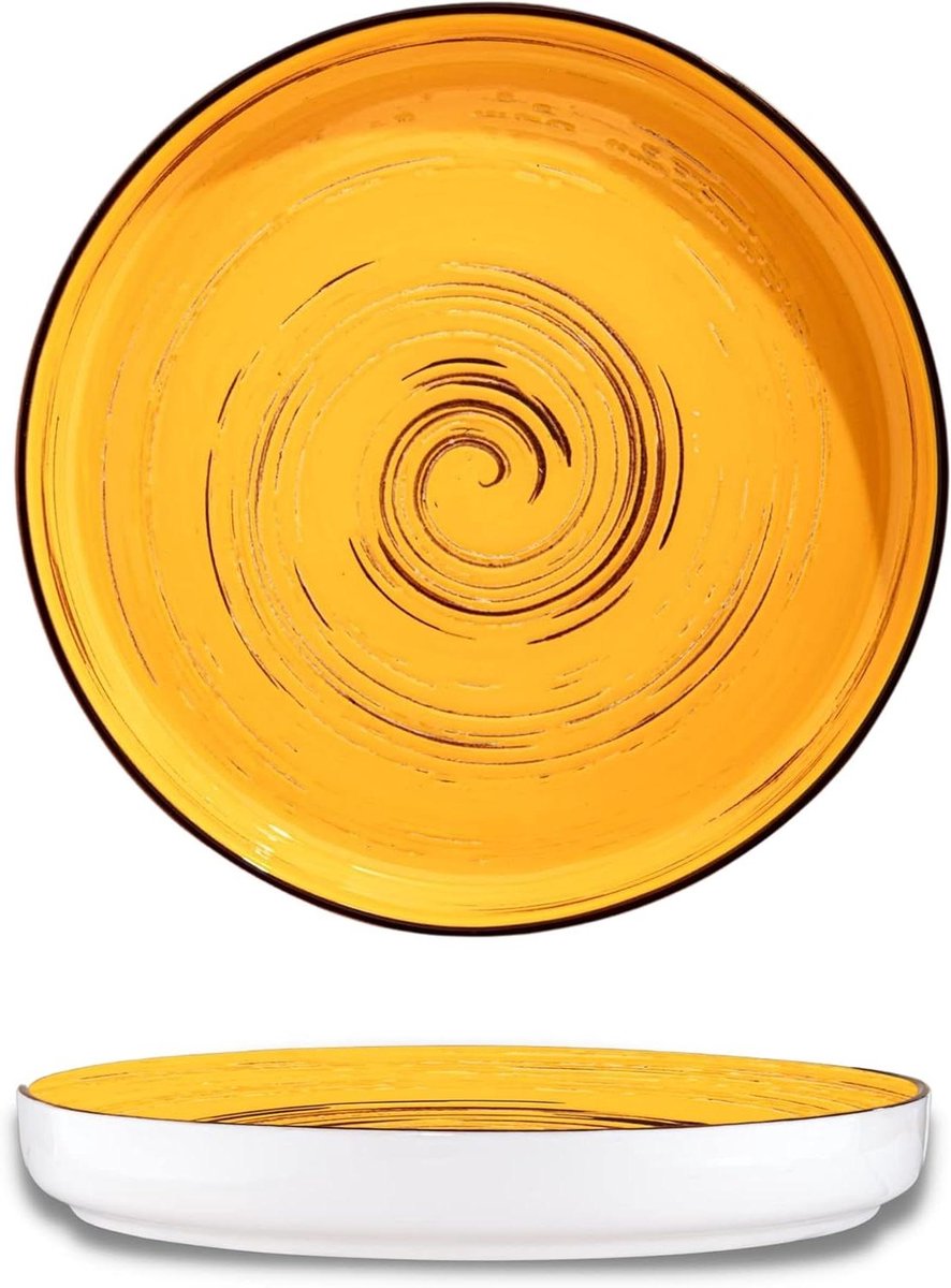 Gourmet Bord - Plat Bord - Elegante Tafel - Handgepolijst Oppervlak - 28 cm Diameter - Geel