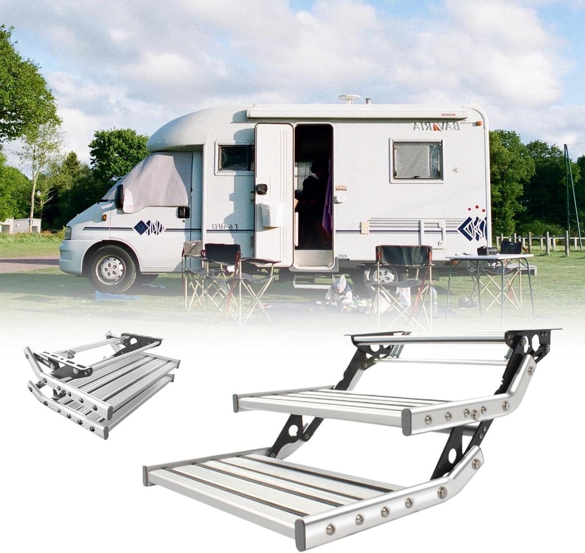 Camper Opstap - RV Treeplank - Veilig Instappen - Antislip Ontwerp - 48.4 cm breed - Grijs