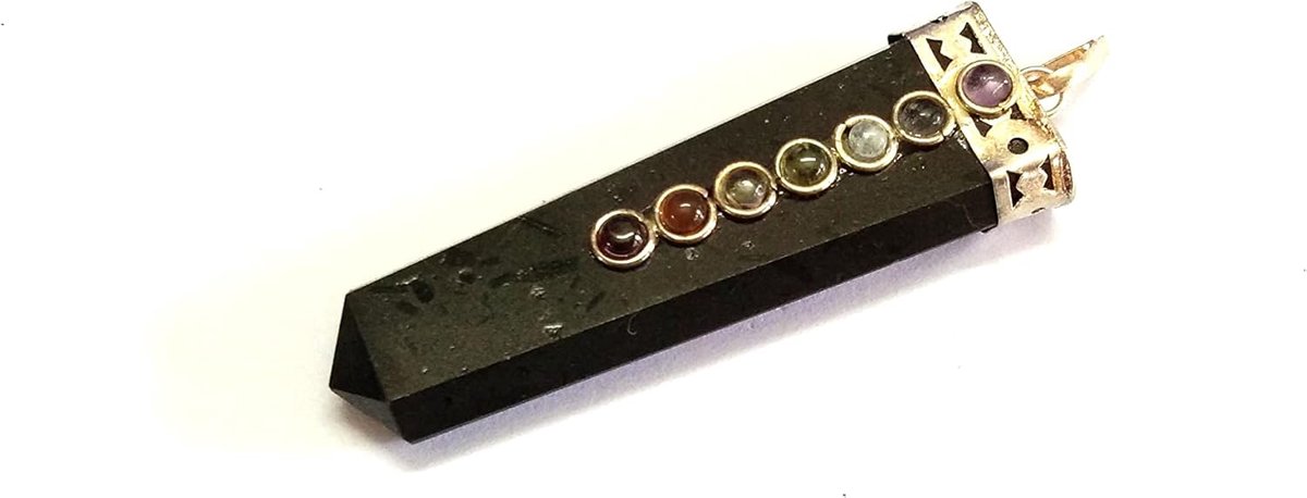 Chakra hanger - Zwarte toermalijn - Spirituele balans - Platte geometrie - 5 cm - Zwart