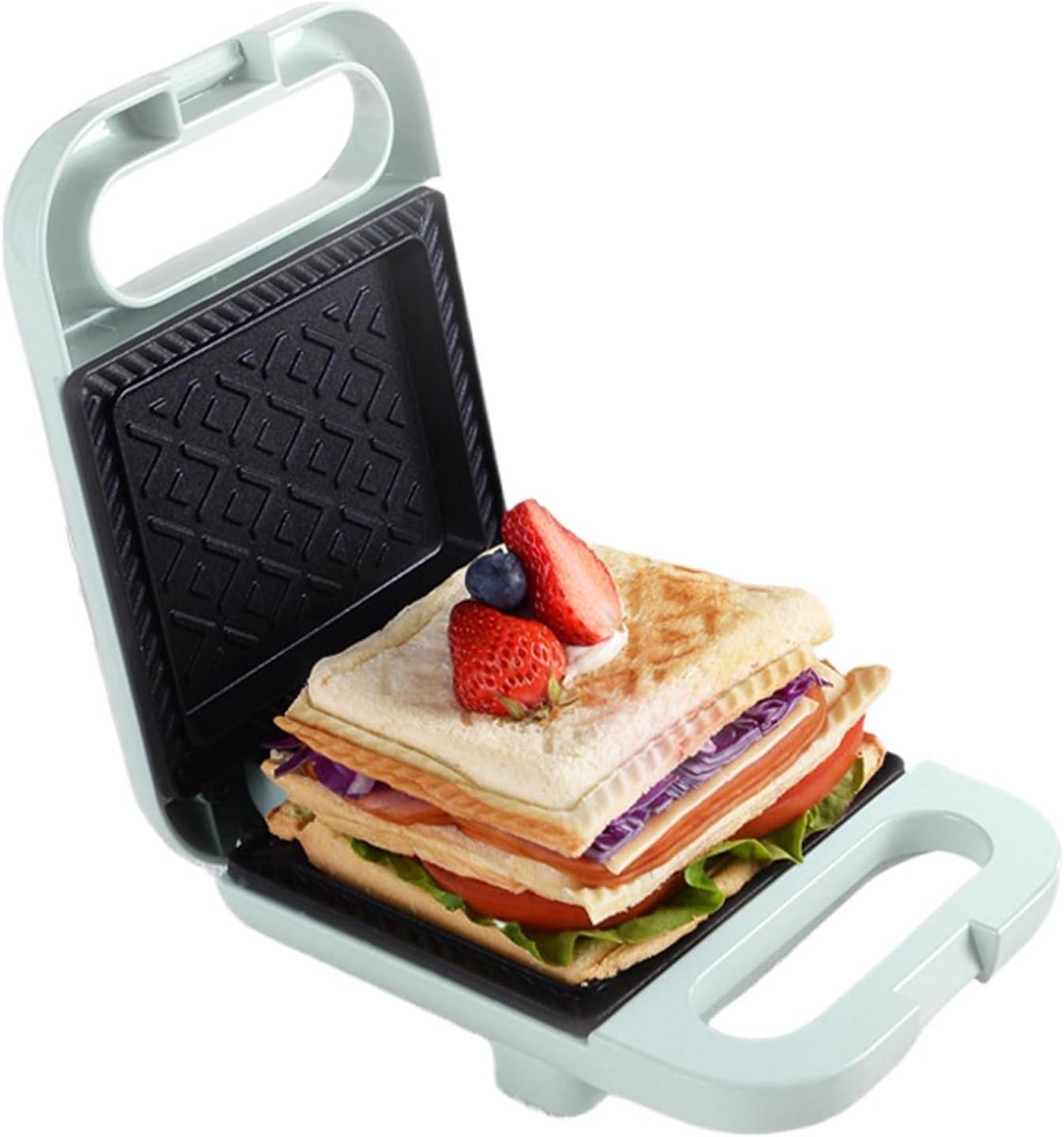 Elektrische Sandwichmaker - Tosti Apparaat - Ontbijt Maken - Antiaanbaklaag - 9.5x17.7x9.5 cm - Lichtgroen