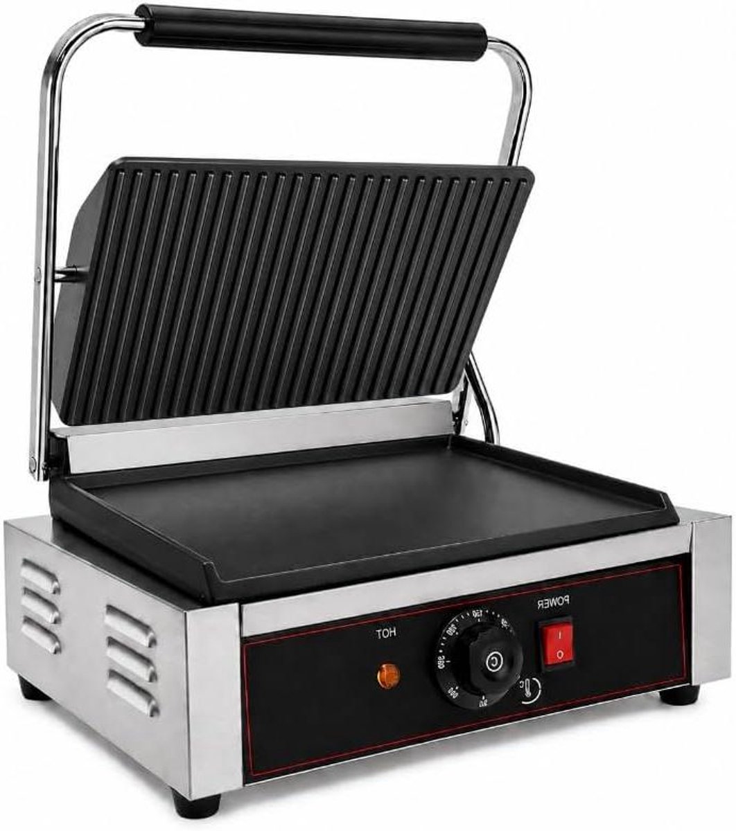 Elektrische Grill - Contactgrill Panini - Lekker Grillen - Ruim Grilloppervlak - 34x23 cm - Zilver
