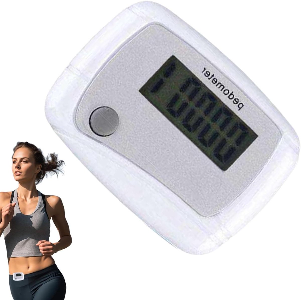 Digitale Stappenteller - Fitness Meter - Actief Blijven - Eenvoudige Bediening - 4.8 x 3.6 x 2 cm - Wit