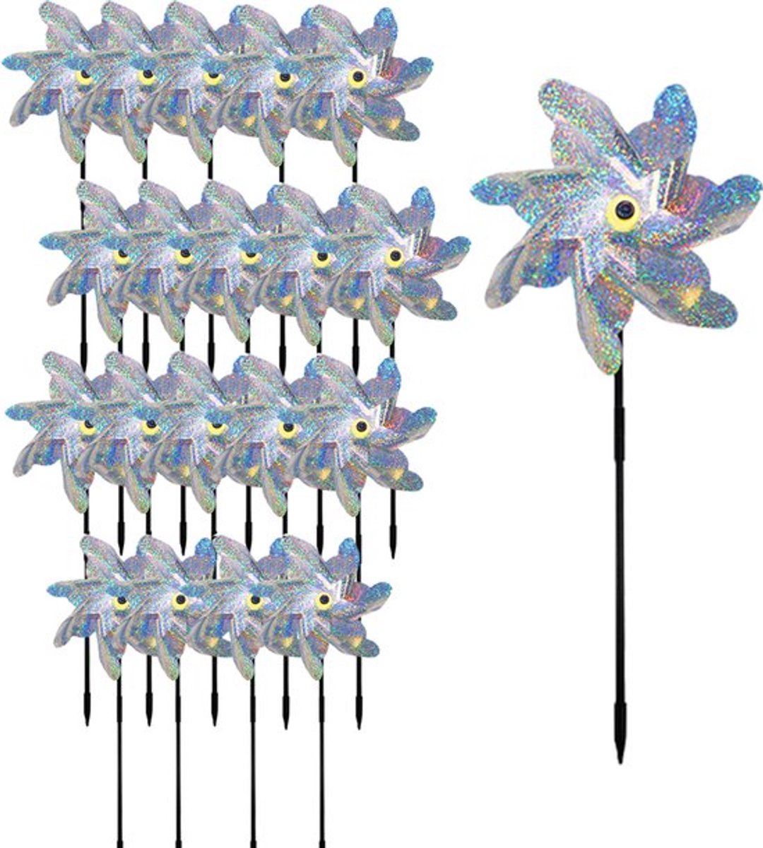 Candala 20 Stuks Reflecterende Windmolen - 48 X 18 Cm - Diervriendelijke Duivenverjager - Vogelverschrikker - Vogelverjager -Duivenverjager Kraai - Windspinner - Vogelafweermiddel - Windmolens Geschikt voor Buiten En Tuin