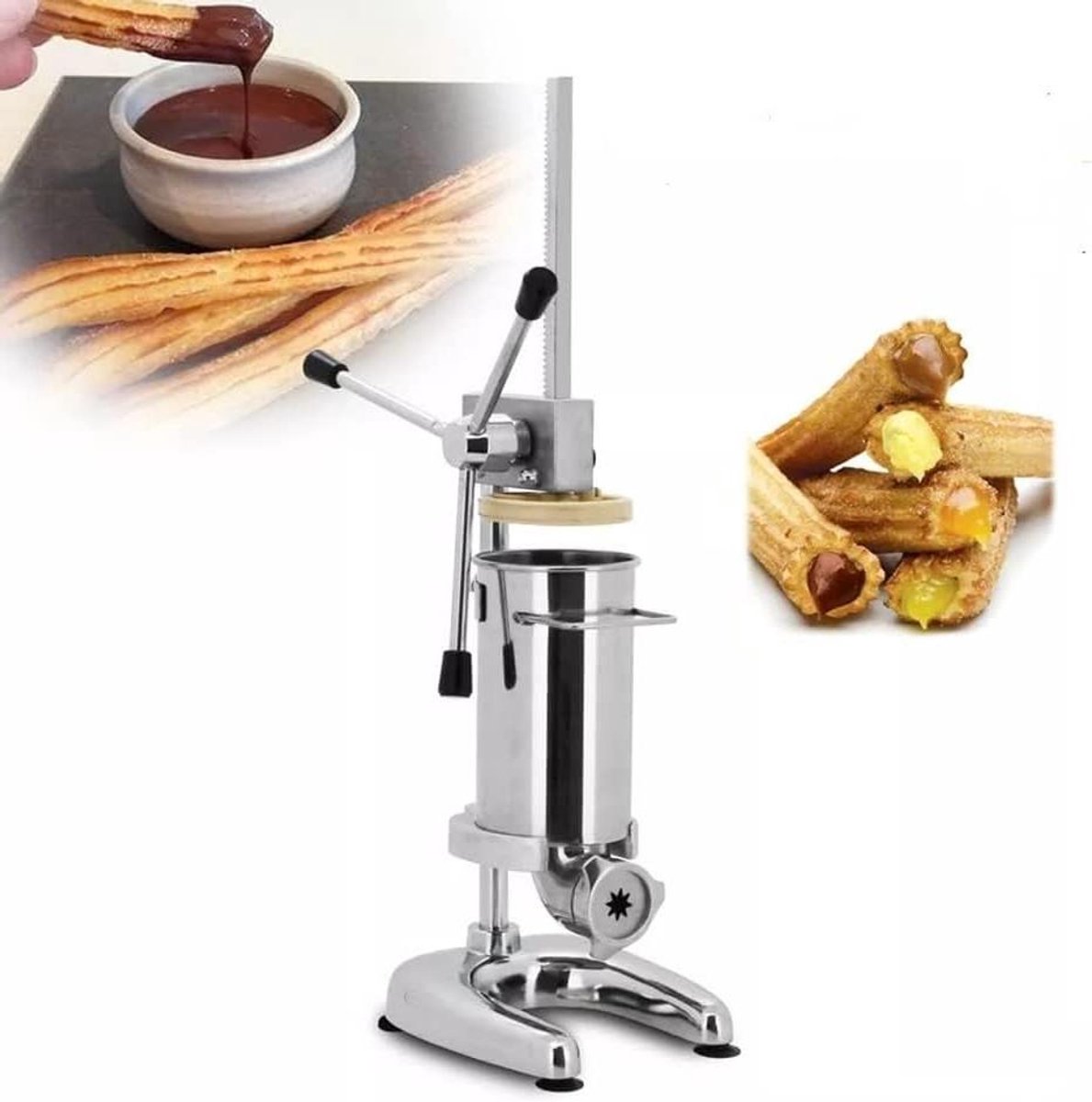 Churro Maker - Deegspuit Machine - Desserts Maken - 5 Vormkoppen - 2L Capaciteit - Zilverkleurig