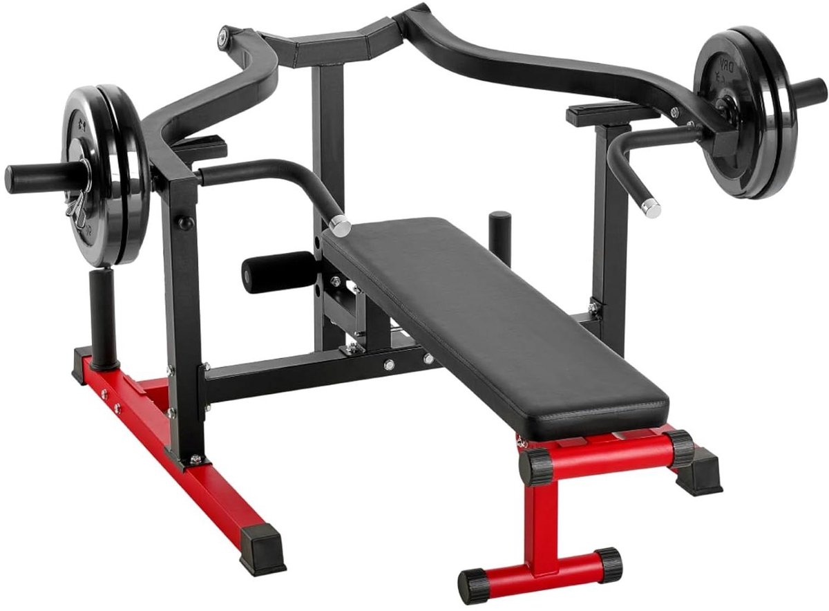 Borstpers Machine - Fitness Bank - Kracht Training - Verstelbare Armen - 204 kg Capaciteit - Zwart Rood
