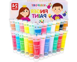 KINSPORY Vingerverf voor Kinderen 24 x 36 ml – Wasbare Verf voor Peuters, Niet-Giftig, Babyveilig voor Handen en Voeten, Knutselmateriaal voor Peuters Creatieve Cadeaus