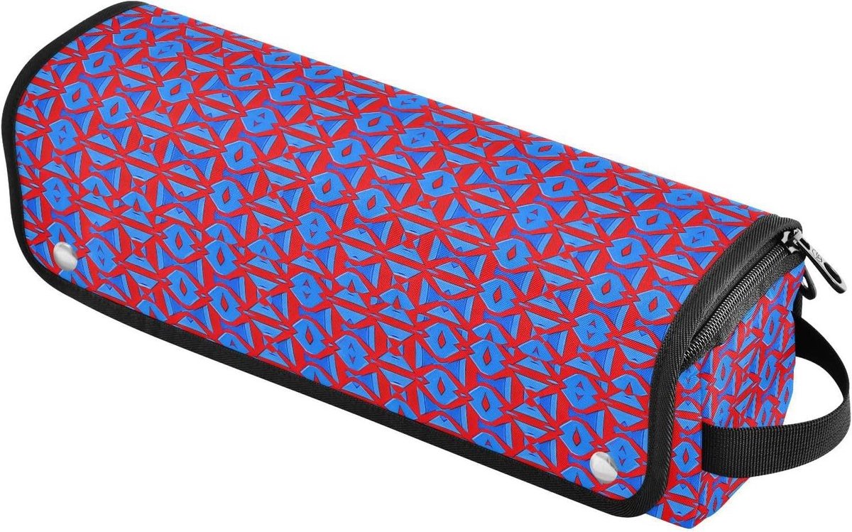 Krultang Travel Case - Haarstyling Tas - Styling Tools Opbergen - Hittebestendige Mat - 37 cm Lengte - Rood Blauw Bloemen
