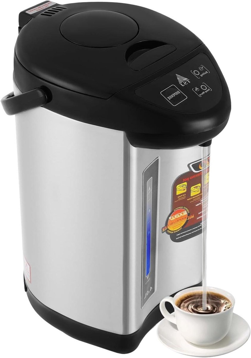 Warmwaterdispenser - Thermpot Elektrisch - Direct Heet Water - Drie Wateruitgifte - 4 Liter Capaciteit - Zwart