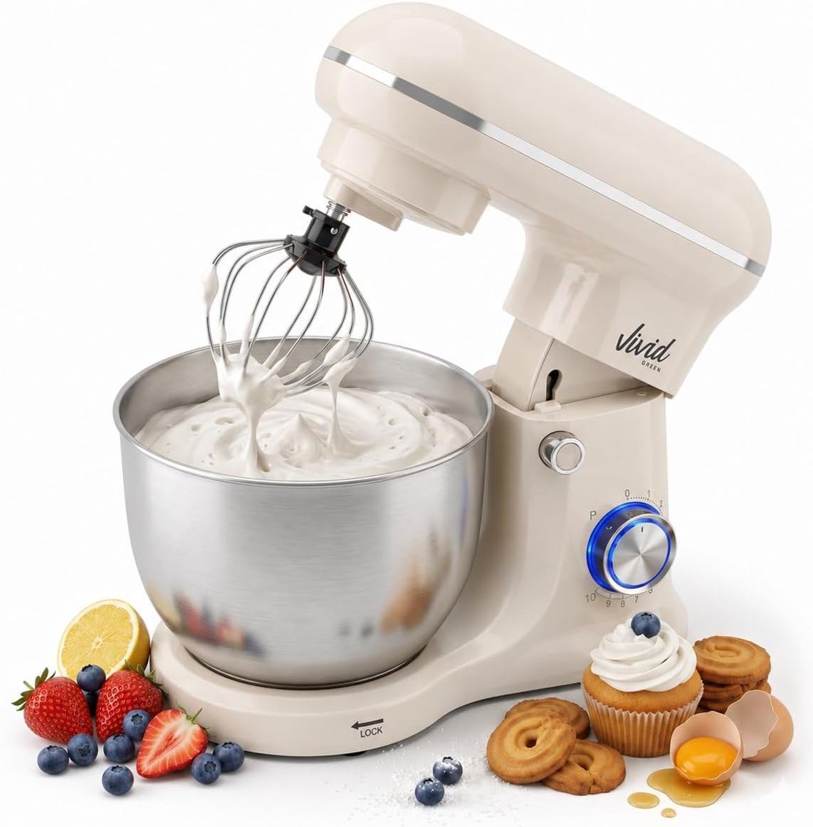 Keukenmachine - Mixer Kom - Bakken Maken - 1500W Krachtige Motor - 5L Kom - Creme