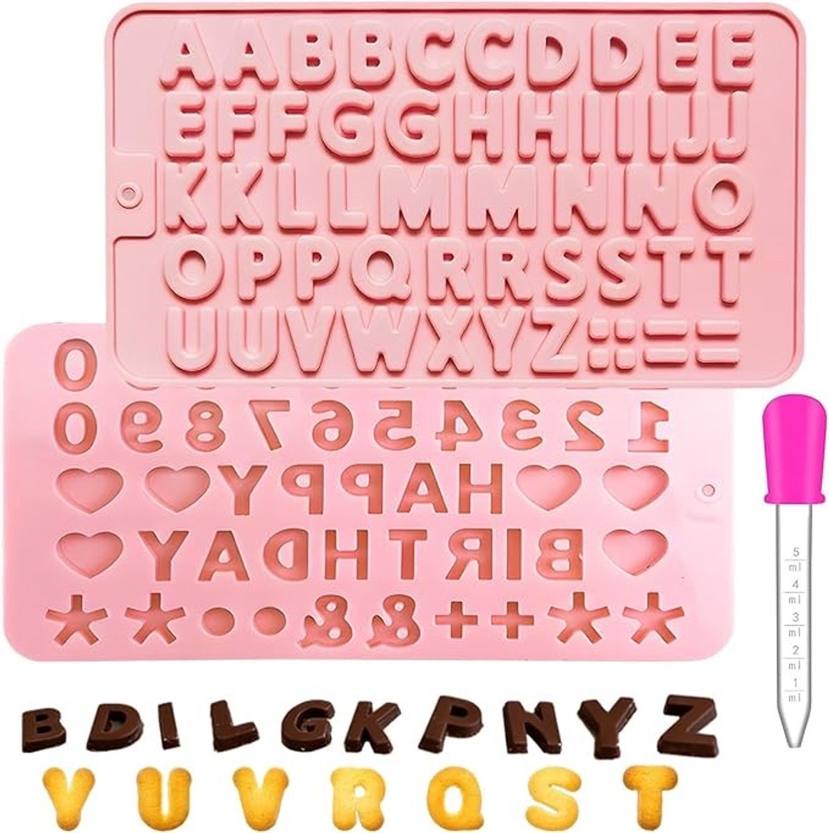 Siliconen letters en cijfers bakvorm set - 2 stuks met pipetten
