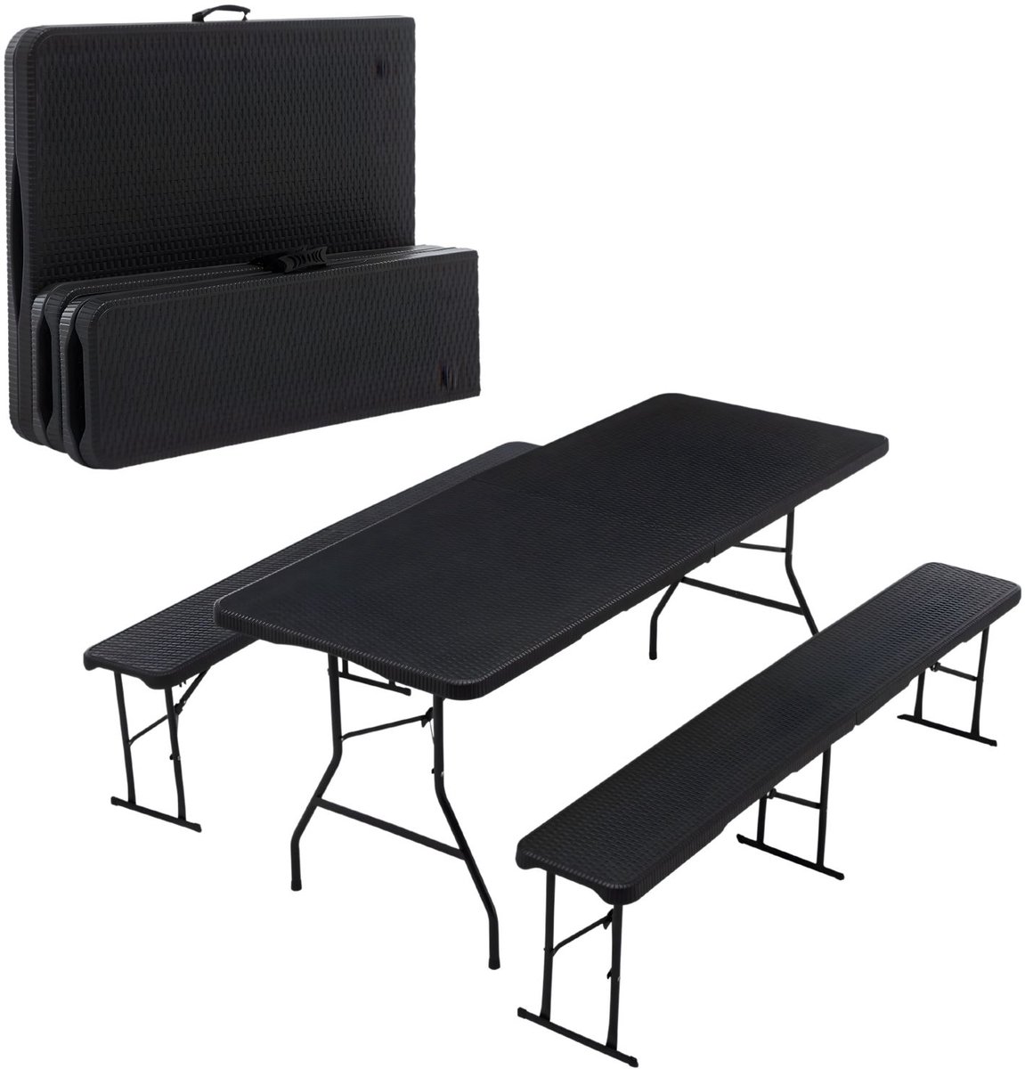Tuintafel – Voor tuin / balkon – Opvouwbaar, 180 cm lengte – Metaal / hout in wit (180 × 75 × 75 cm)