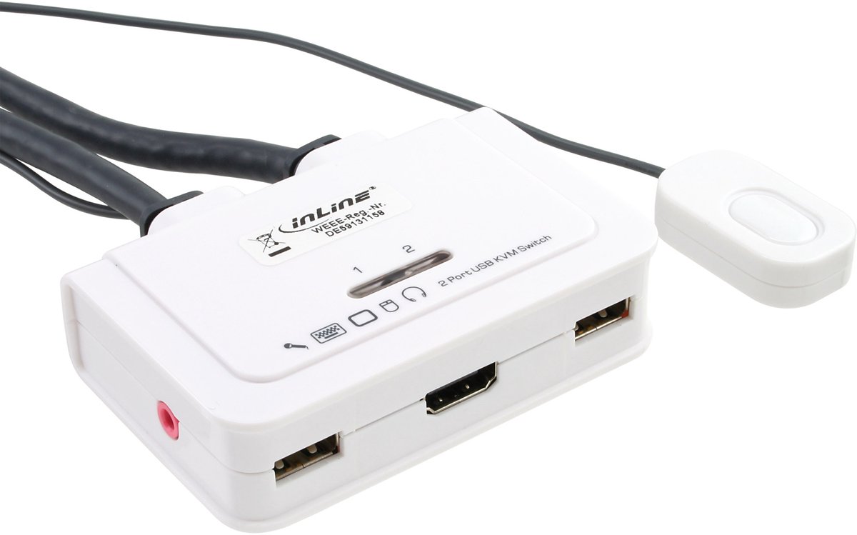 InLine® 2-Poorts KVM-Switch, HDMI, USB, met audio, geïntegreerde kabel
