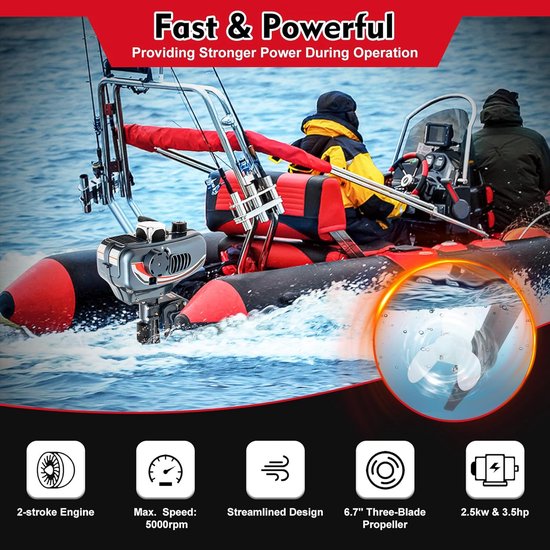 Buitenboordmotor 35 pk - 2-takt motor - Varen op water - Watergekoeld systeem - 40 cm schacht - Zwart — afbeelding 3