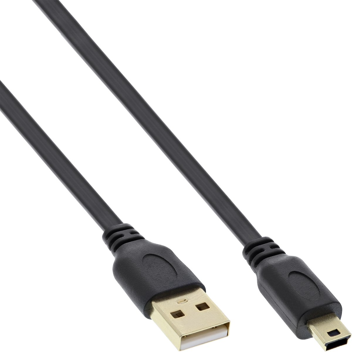 InLine® USB 2.0 platte kabel, USB A male naar Mini-B male 5-pin, zwart, 3m