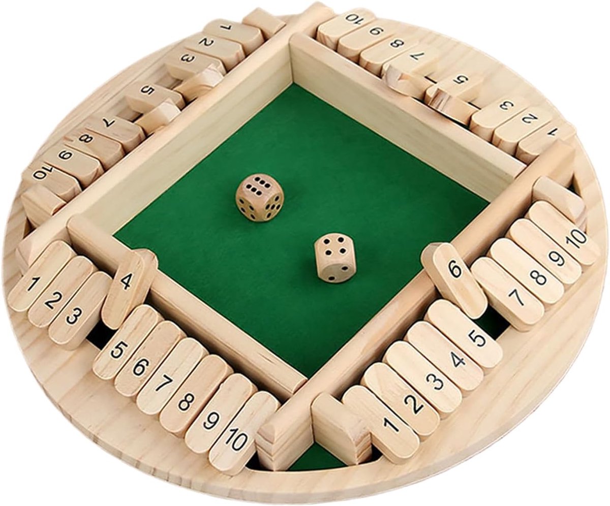 Dobbelspel Houten Plank - Tafelspel Wiskunde - Familiebijeenkomsten Spelen - Draagbaar Leer spel - 26x26x3.5 cm - Monochroom Kleurverandering
