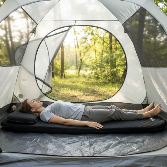Zelfopblazende Slaapmat - Kampeer Kussen - Outdoor Rusten - 5cm Dik Comfort - 183x51cm - Zwart — afbeelding 4