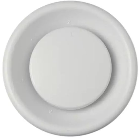 Witte ronde ventilator met genummerde schaalverdeling aan de zijkant.