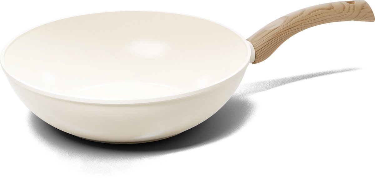 Cook & Pan - Wokpan 30 cm - PFAS vrij - Inductie Keramisch - Non stick - 7 jaar garantie - Crème