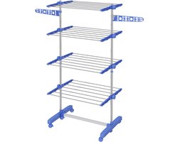 Droogrek opvouwbaar met zijvleugels binnen en buiten gebruik 142 x 55 x 172 cm 4 niveaus blauw