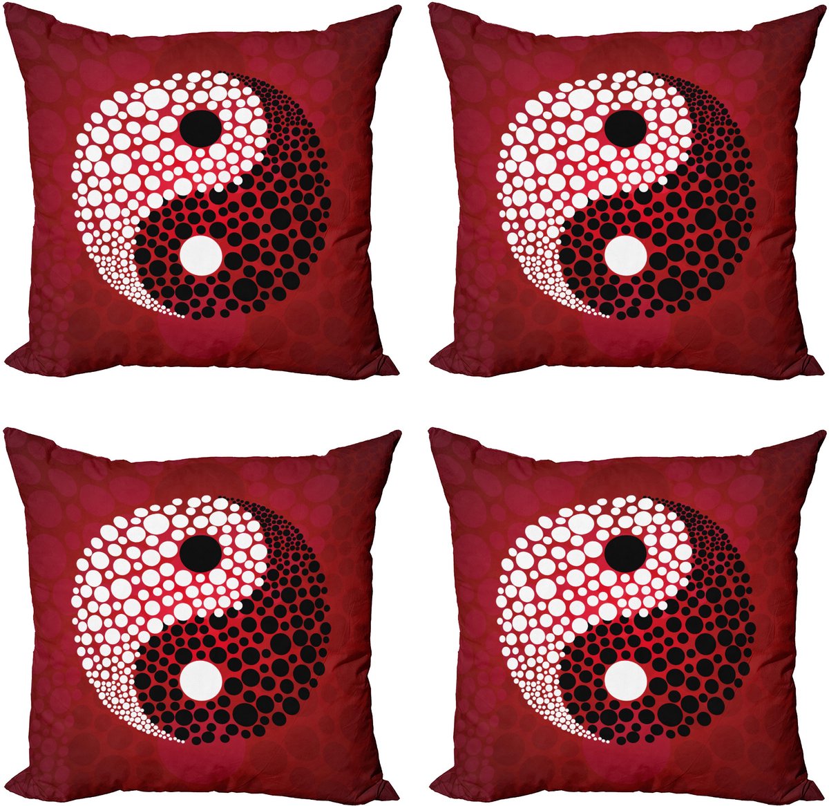 ABAKUHAUS Ying Yang Gooikussenhoes 4-pak, Abstract Cosmos-bord, Modern Accent dubbelzijdige digitale print, 45 x 45 cm, rood