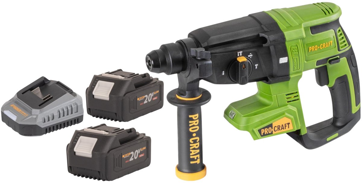 Procraft PHA40bb accu-boorhamer 20 V 2,6 J SDS plus borstelloos + 2x accu 4,0 Ah + oplader