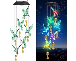 Solar Windspel Metalen Bel - LED Kolibrie Licht 6 Kleurveranderende LED's - Hangende Solar Tuinlamp voor Tuin, Pad, Terras - Meerkleurig - 1 Stuk