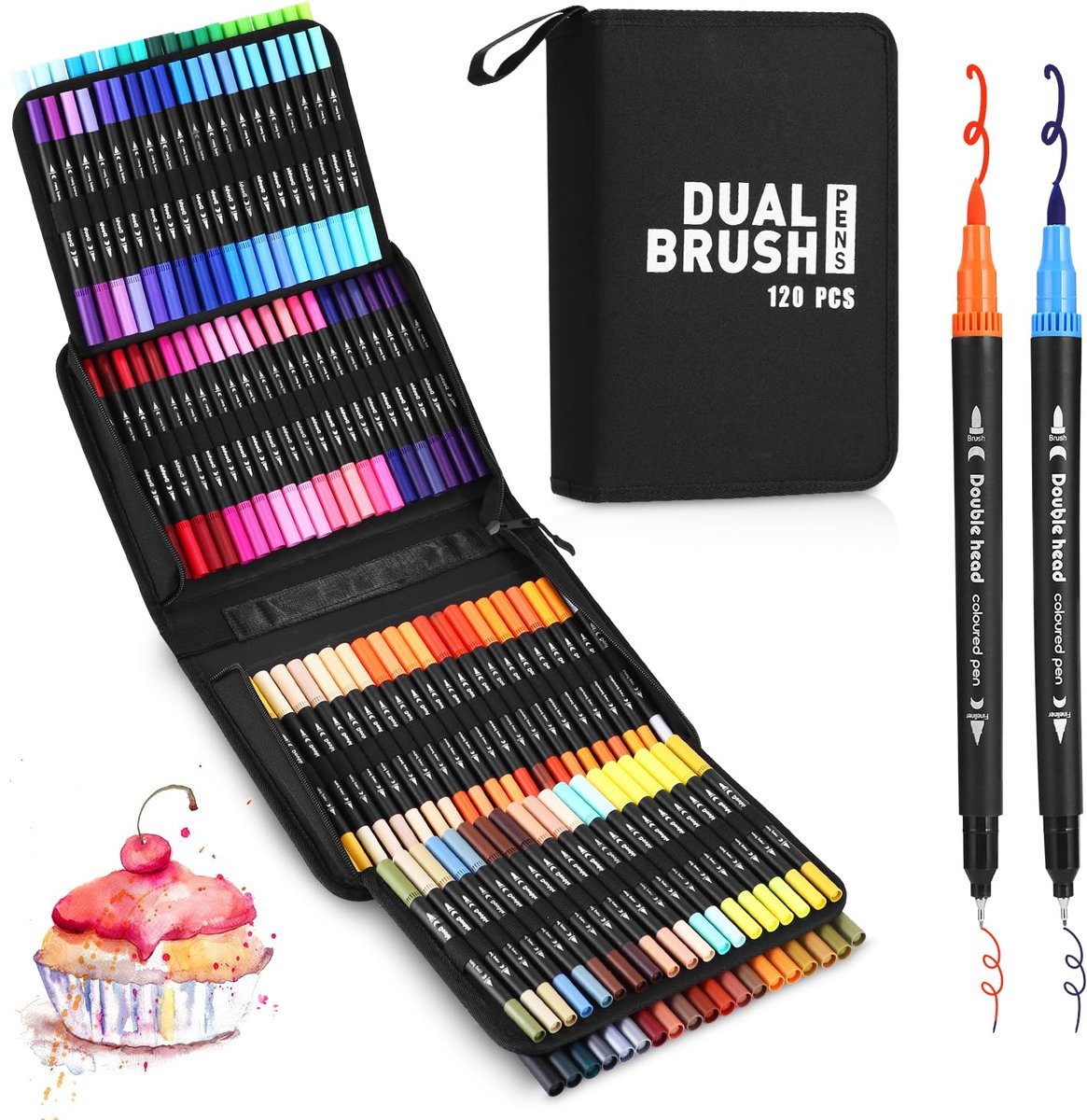 carmdering - Dubbele Punt Marker - Tweezijdige Tekenstift - Art Markers - Sneldrogende Inkt - Verwisselvrije Kleuren - Waterbasis Materiaal - Veilig Voor Alle Leeftijden - Ideaal Voor Onderweg - 120 Stuks