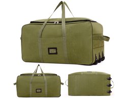 Groen grote capaciteit Canvas reistas met vouwwielen, luchtvracht verplaatsen bagage tas voor werk & studie in het buitenland