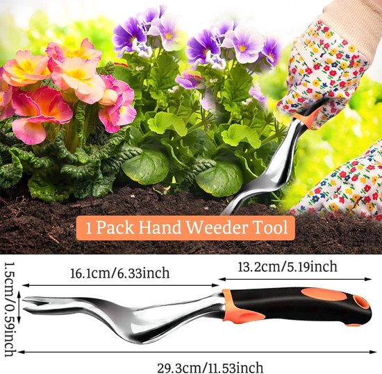 2-delige korte onkruidset 29cm - rubberen greep, inclusief trekker en mes voor precieze wortelverwijdering van Merkloos	 — afbeelding 5