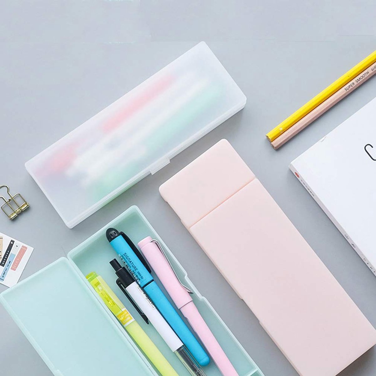 JHUBERS- Etui Klein - Pennendoos - Organizer Schoolbenodigdheden - Kunststof - Lichtgewicht - Semi-transparant 21 x 7 x 2,5 cm