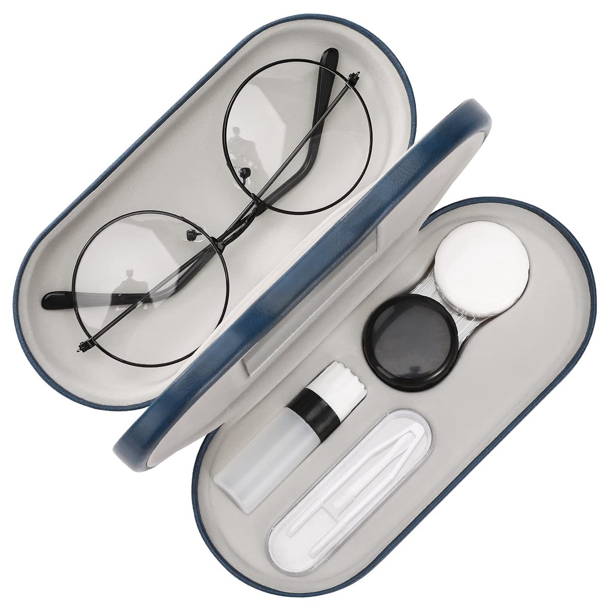 JHUBERS- Brillenkoker Dubbellaags - 2-in-1 Zonnebrillendoos - Contactlenzenhouder - Lichtgewicht Opbergetui - Dames/Heren/Kinderen - Schokbestendig en Beschermend - Brillenetui