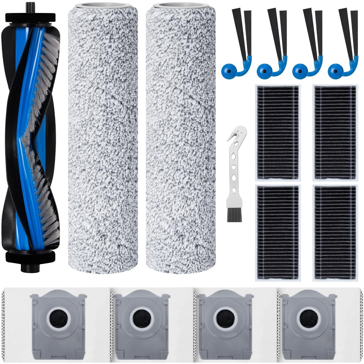 SOUQONE- Accessoireset voor Ecovacs Deebot T80S Omni - 1 Rolborstel - 2 Rolrollers - 4 Filters - 4 Stofzakken - 4 Zijborstels - Robotstofzuigeraccessoires