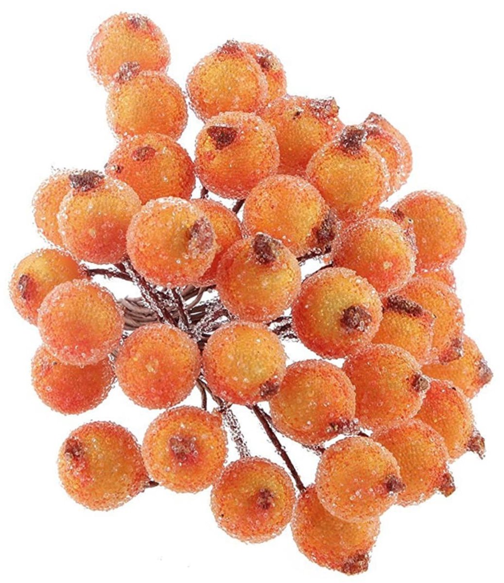 Dailygoods- Kunstbloemen 200 Stuks Mini Hulstbloemen - Frosted Bessen - Oranje - Decoratie - Kunstbloemen voor Kerstmis - Duurzaam Materiaal - Kerstdecoratie