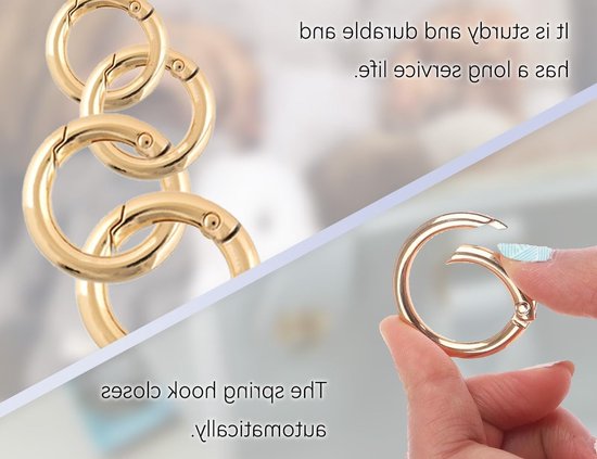 16 Stuks Karabijnhaken voor Doe-Het-Zelf Handwerk, Sleutelringen en Tassenaccessoires met Kliksluiting (Goud, Rond) van Merkloos — afbeelding 2