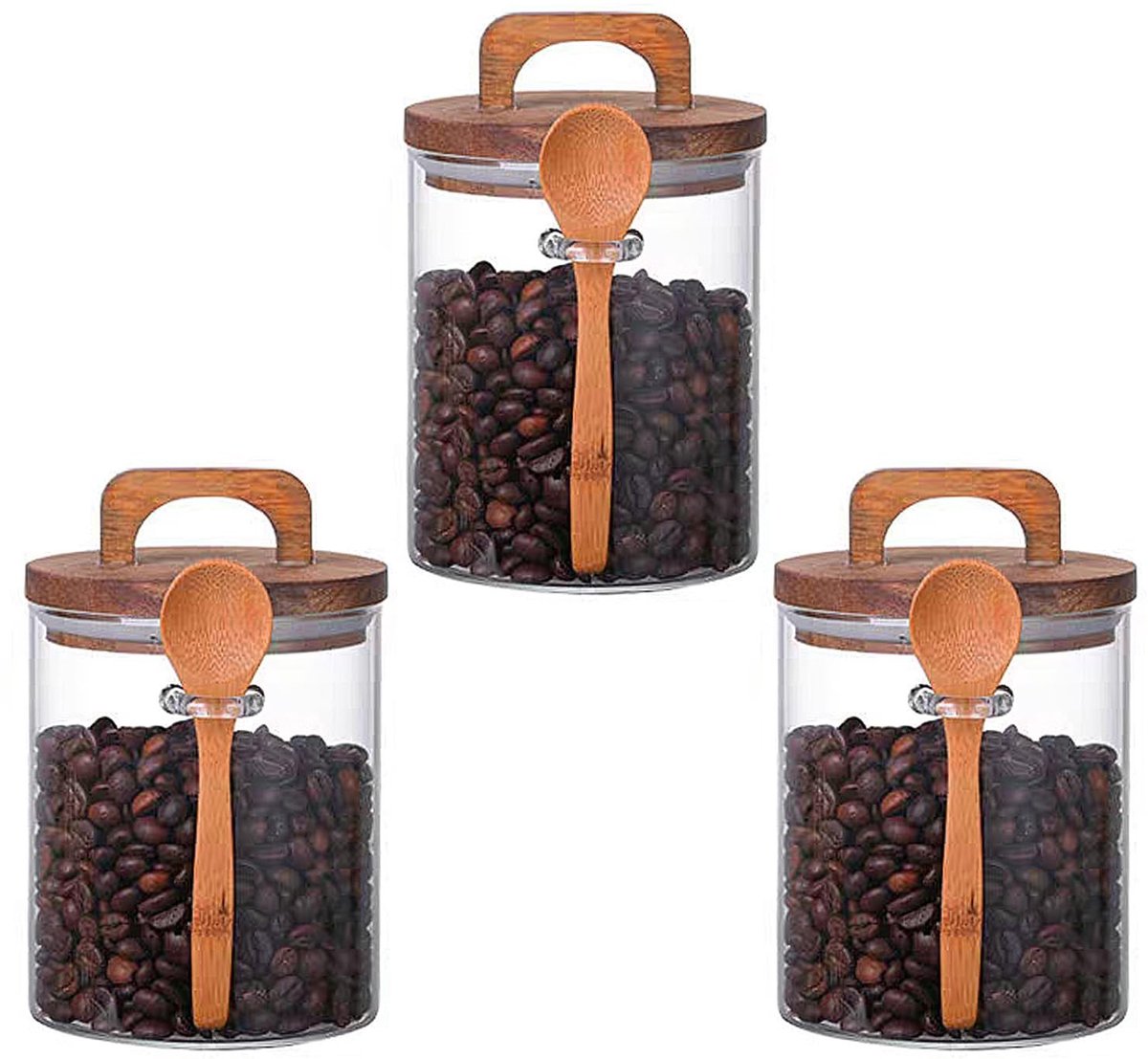 Dailygoods- Voorraadpotten 3 stuks 800 ml - Luchtdichte Glazen Potten - Houten Deksel met Siliconen Afdichtring - Hoge Borosilicaatopslag - Voor Koffie/Suiker/Koekjes - Opbergpotten