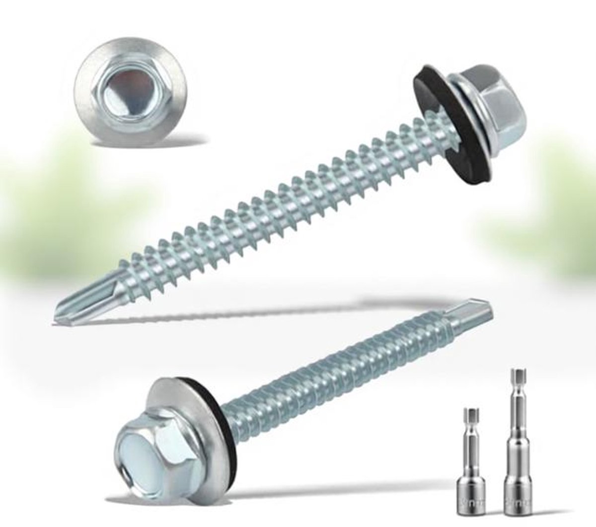 ElleMooi - 120 stuks trapeziumplaatschroeven zelftappend 5,5x25 mm met afdichtring + 2 zeskant bitsleutels M8 – verzinkte metalen dakschroeven