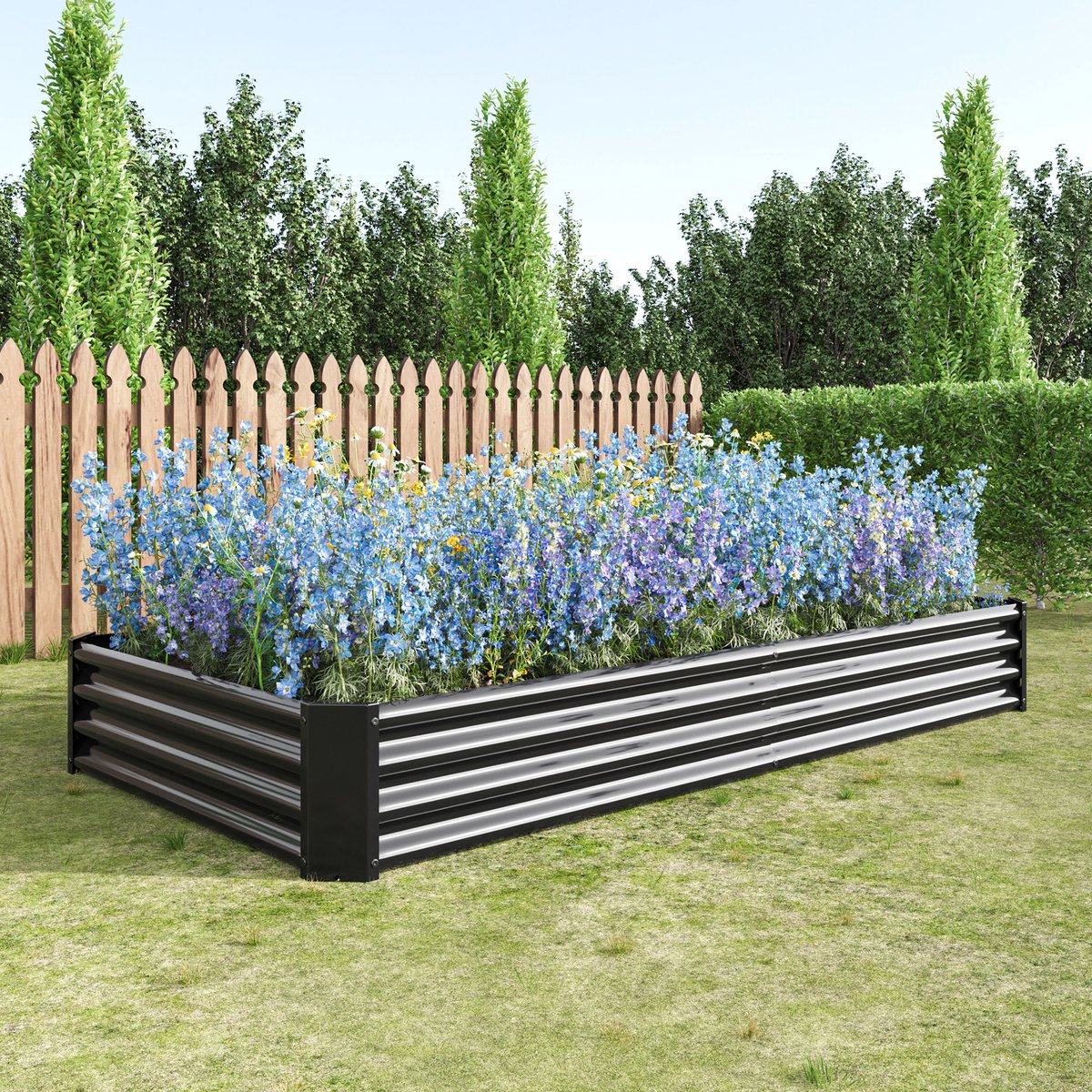 REDOM Verhoogde Plantenbak - Open Bodem - Modern - Metaal - Zwart - 232 × 113,5 × 30 cm