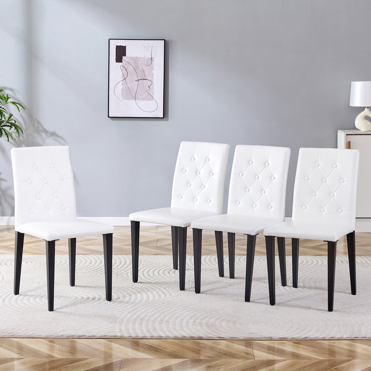 REDOM Eetkamerstoelen Set Van 4 - Gestoffeerde Zitting En Rugleuning - Modern - Eethoek - Metaal En Kunstleer - Wit En Zwart Wit+Zwart