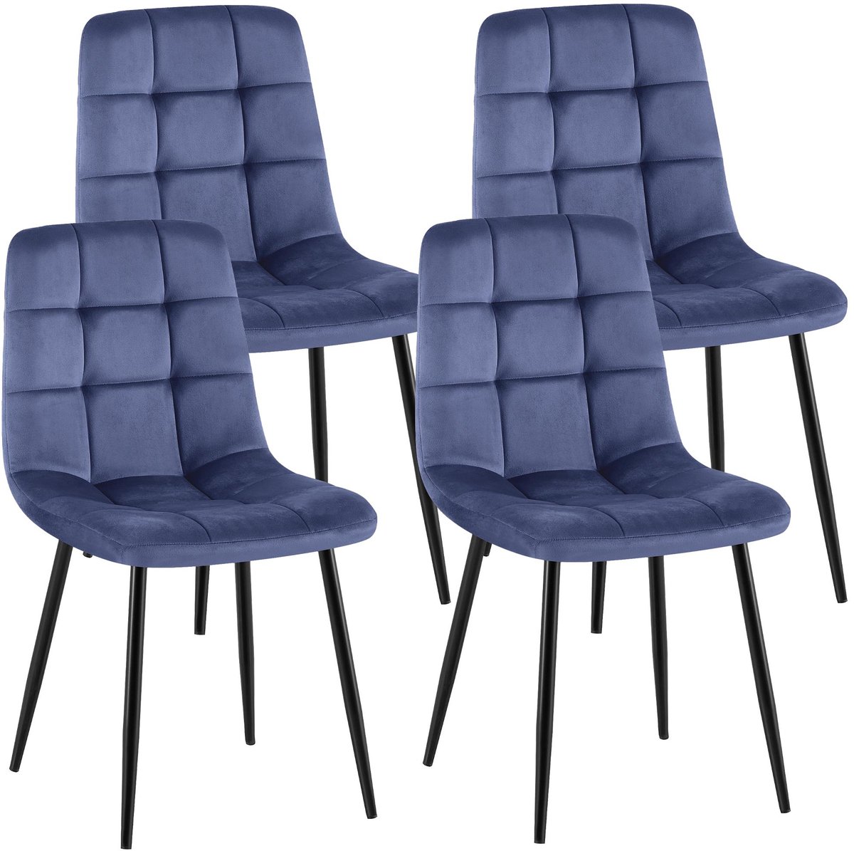 CLP Antibes Set van 4 Eetkamerstoelen - Zonder armleuning - Metaal frame - Velvet - Fluwee