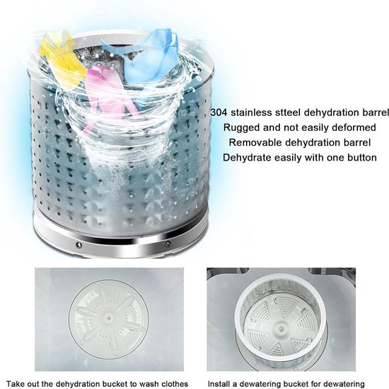 Draagbare Wasmachine Droger - Mini Compact - Kleine Wasjes - Tijdinstelling - 2 kg Capaciteit - Grijs — afbeelding 4